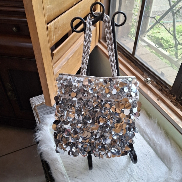 Metallic Beaded Skirt and Purse Silver Holiday Sequin Women Size Large (Bundle) - Picture 6 of 13